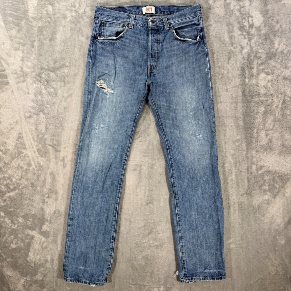 Vintage Levi's 501 Original Straight Leg Jeans Men's Size 32x34 Blue Distressed